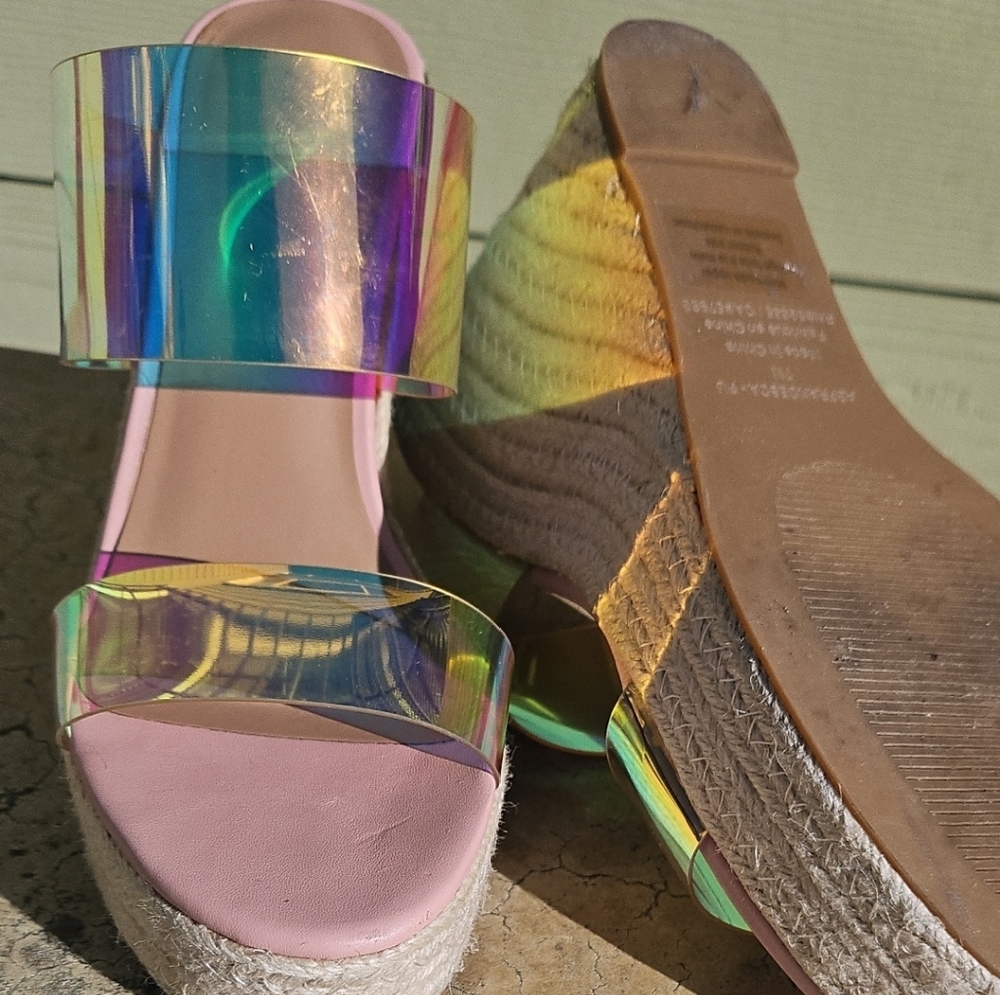 Iridescent Pink Wedge Slide - Women's Sandal - Picture 3 of 6